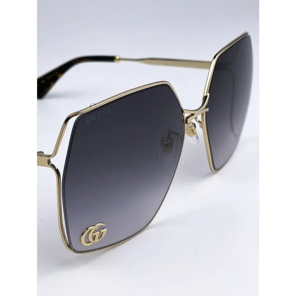 NEW Gucci Logo GG0817S 006 Gold Gray Geometric Oversized Metal Women Sunglasses - Picture 7 of 11